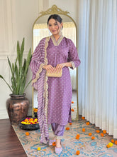 PURPLE COLOURED  WOMEN'S  REYON   EMBROIDERED  KURTA WITH PANT DUPATTA SET